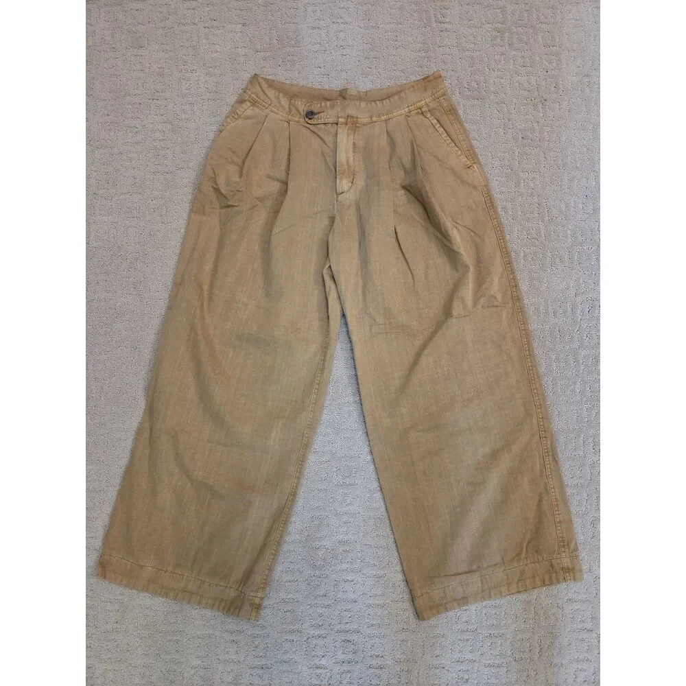 Free People Pants Women Size 8 Camel Light Gold Double Pleated Wide Leg